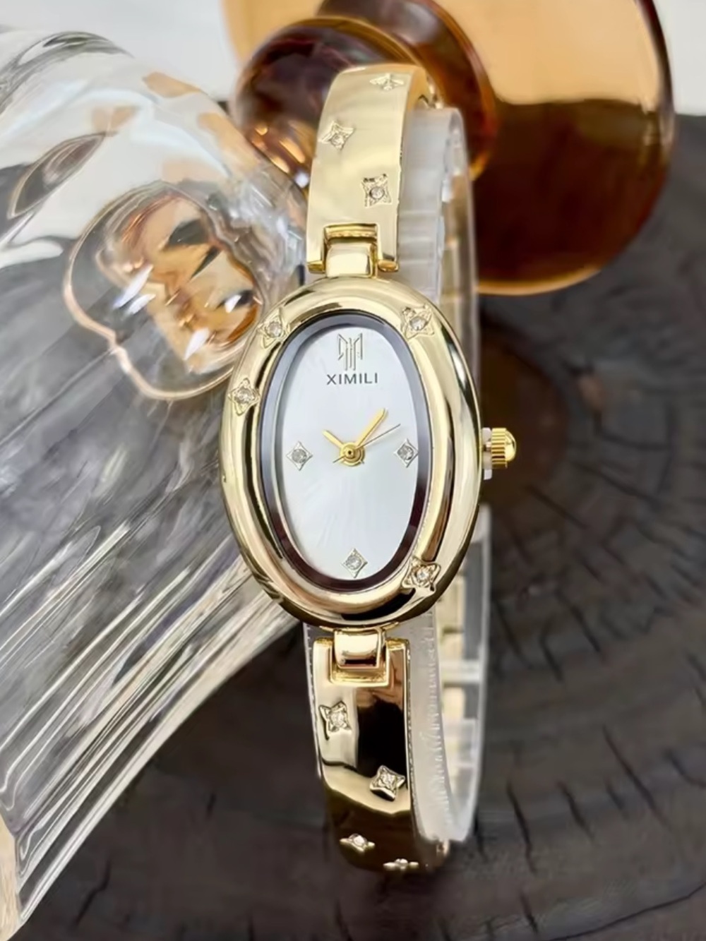 Anthropologie Gold Oval Bracelet Watch with White Dial